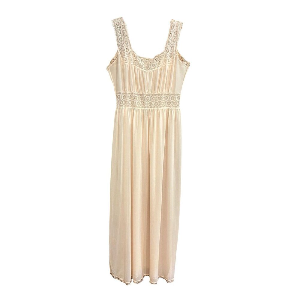 Vtg Van Raalte MYTH Maxi Nightgown 36 Pale Pink Nylon Babydoll Slip Bride Wed